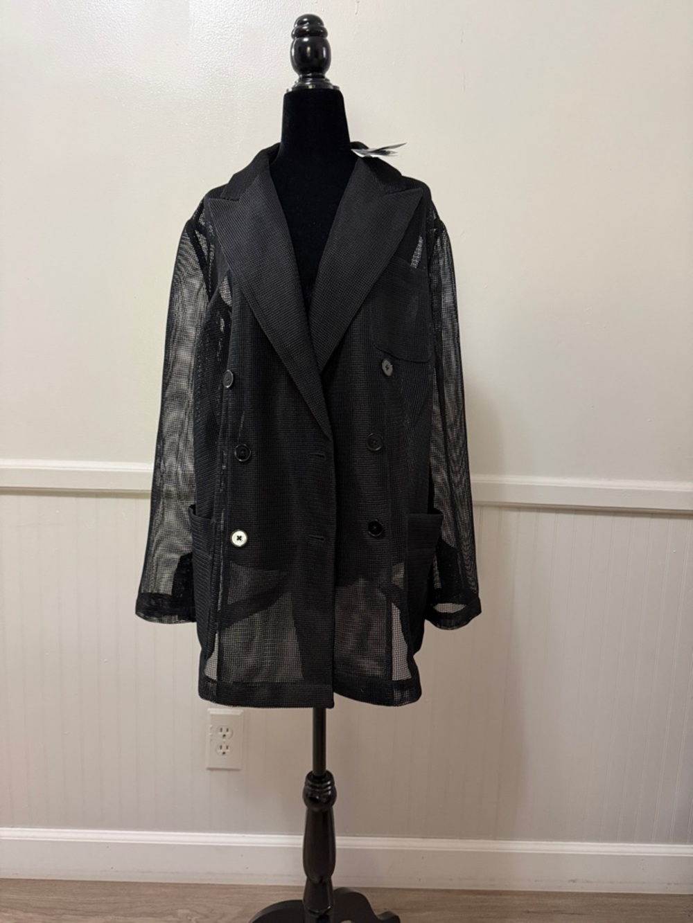 Ralph Lauren Black Sheer Double-Breasted Blazer Jacket - Women